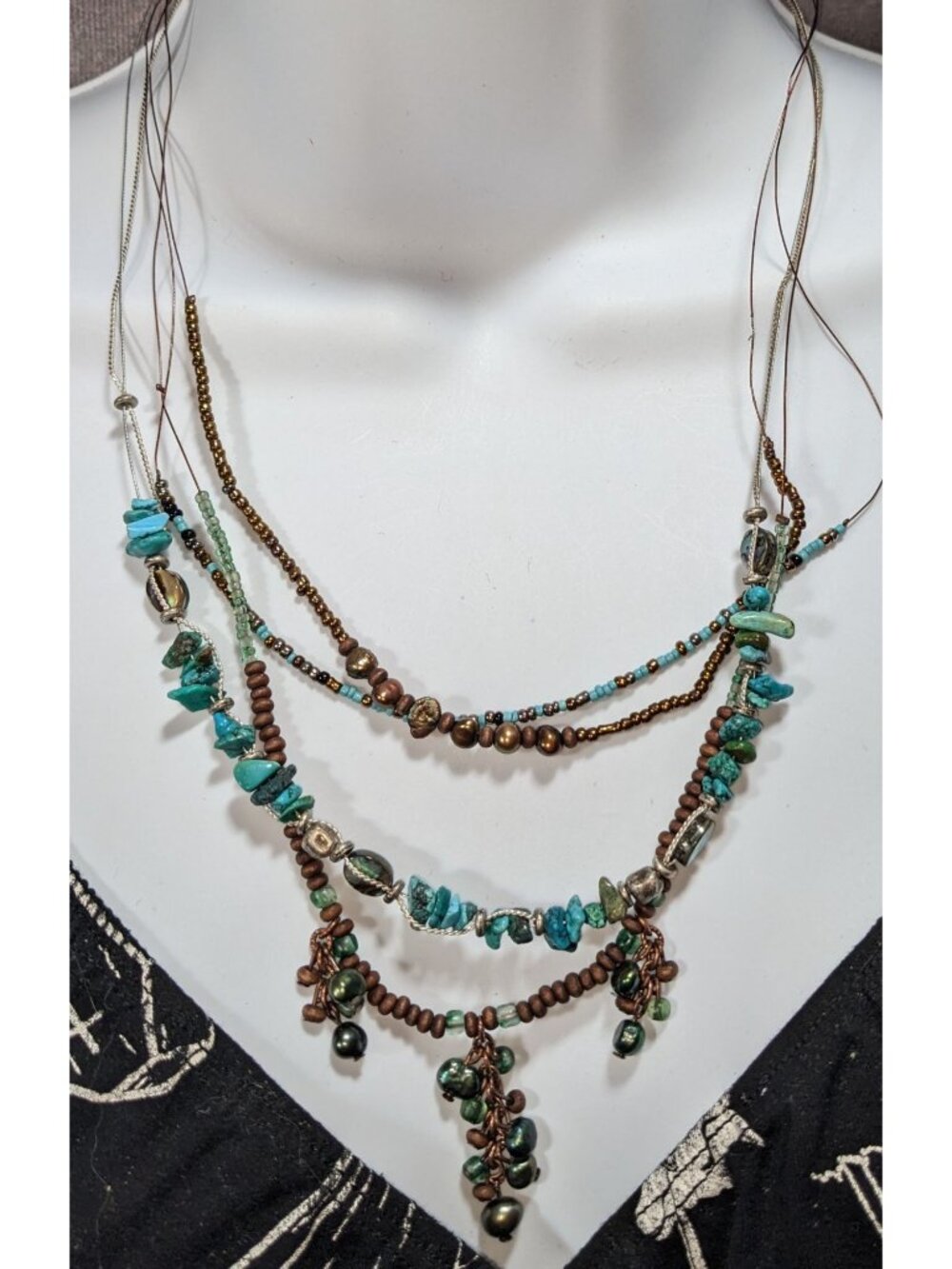 Vintage 90s Coldwater Creek Boho Turquoise Multistrand Beaded Necklace